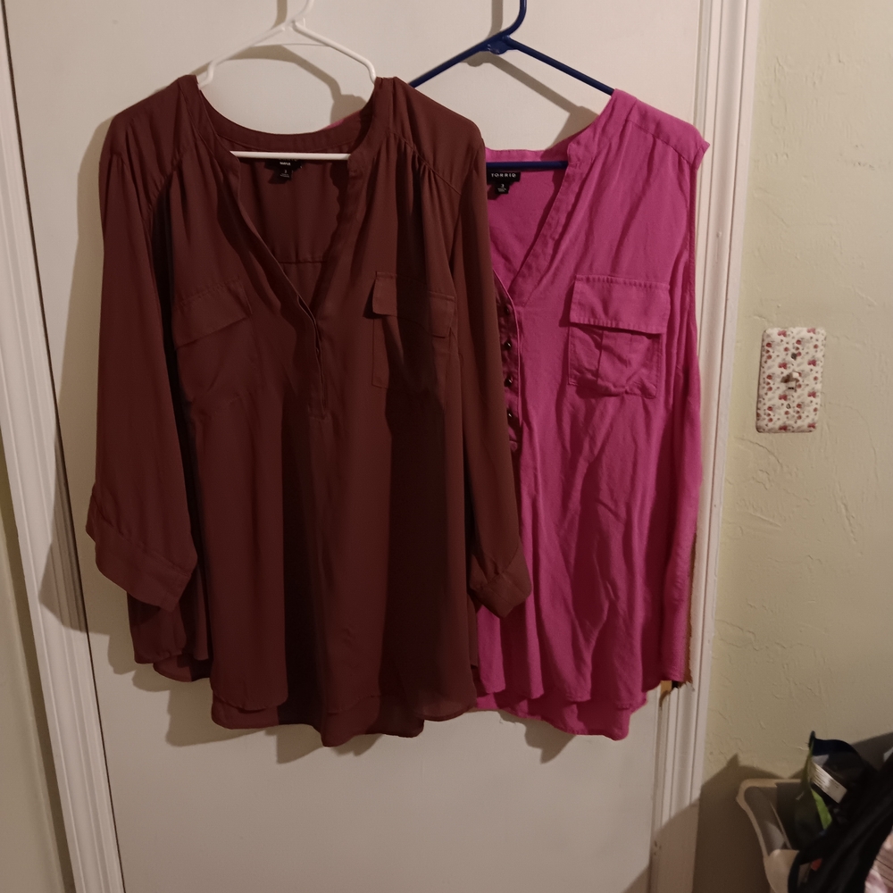 Torrid Brown and Pink Blouses